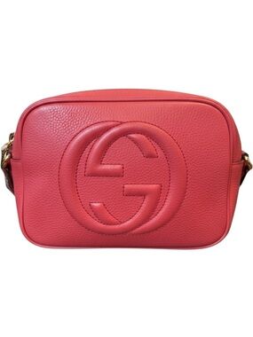Gucci Soho Coral Red Leather Disco Crossbody Bag Auth